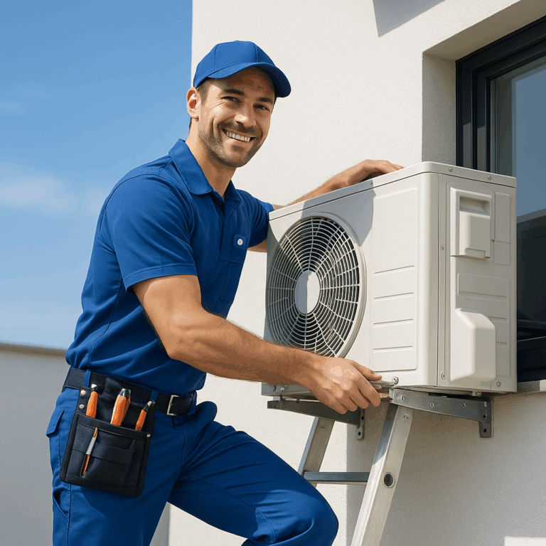 Técnico Afere instalando ar-condicionado